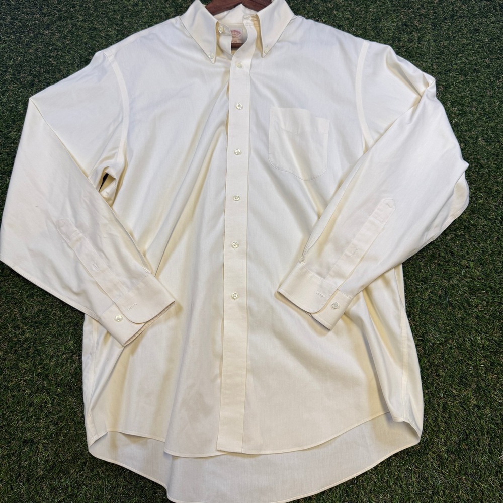 Brooks Brothers 346 Mens 16.5 34/35 Non-Iron Cotton Dress Shirt Cream Off-White